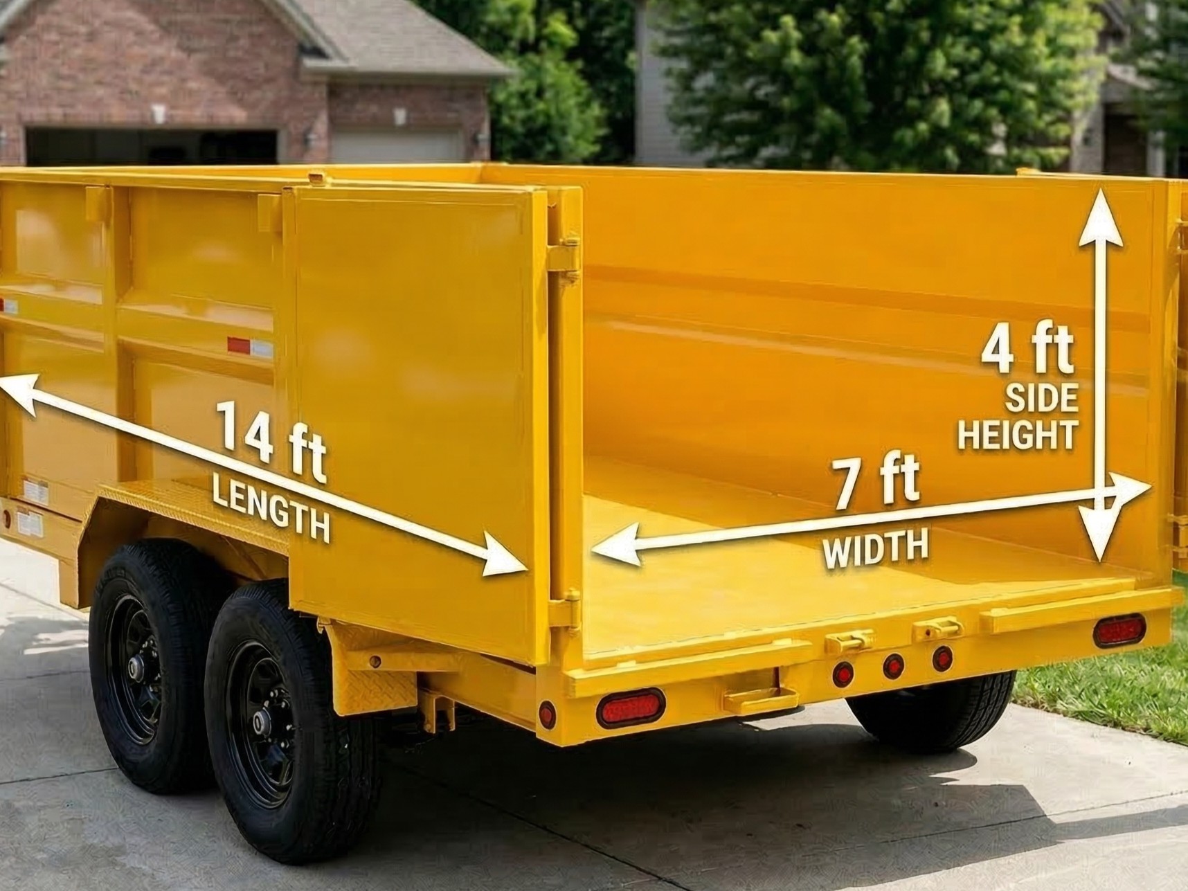 15-yard dump trailer interior with dimensions